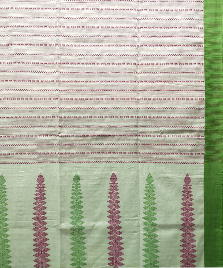 Beige light green handloom handspun cotton saree