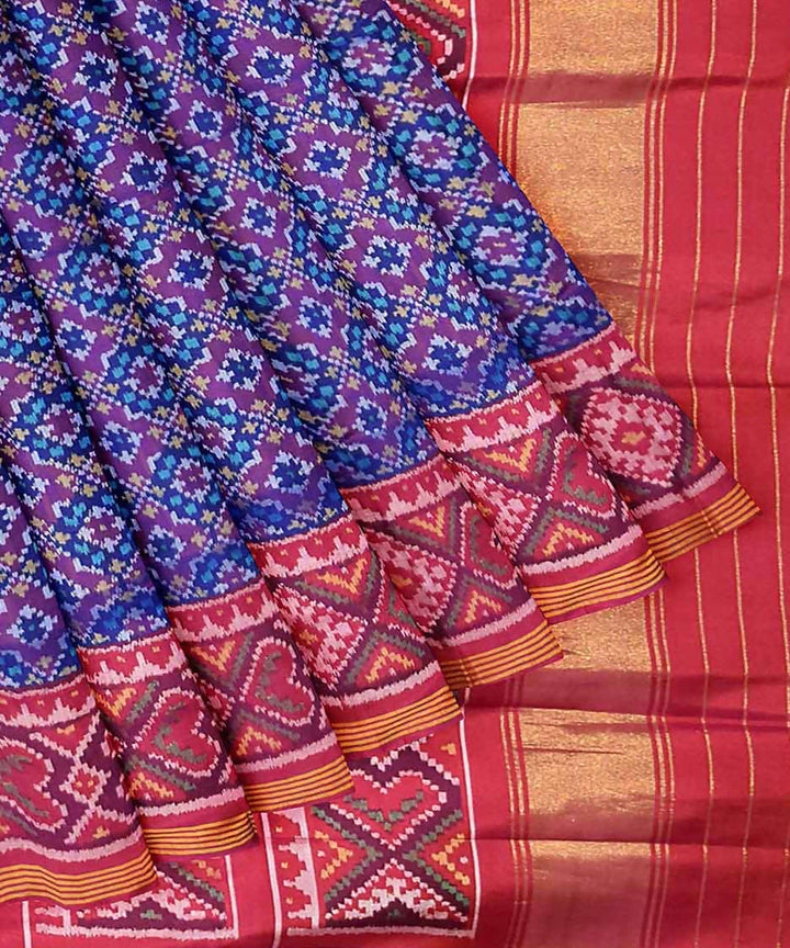 Purple red handwoven patola silk saree