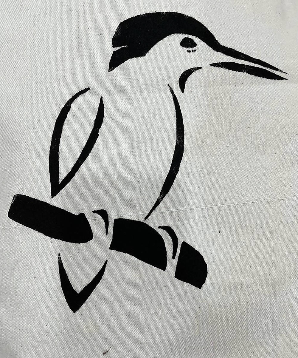 Bird motif offwhite red handwoven cotton handbag