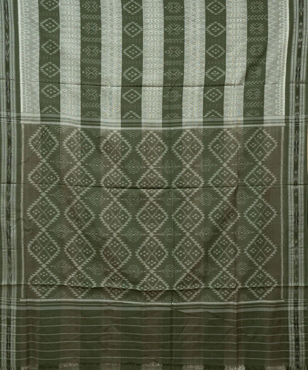 Artichoke camouflage green cotton handloom ikat nuapatna saree