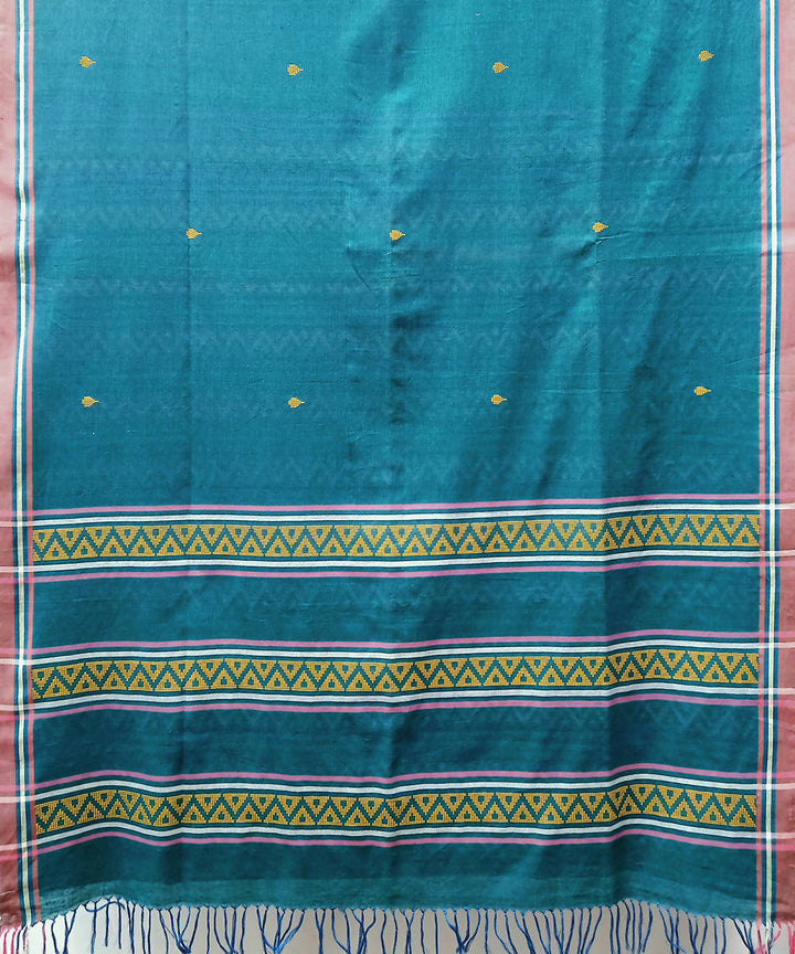 Turquoise handwoven extra weft cotton saree