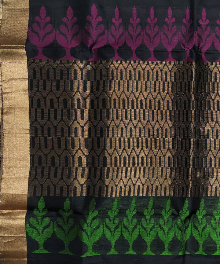 Black with floral motifs handloom soft silk saree