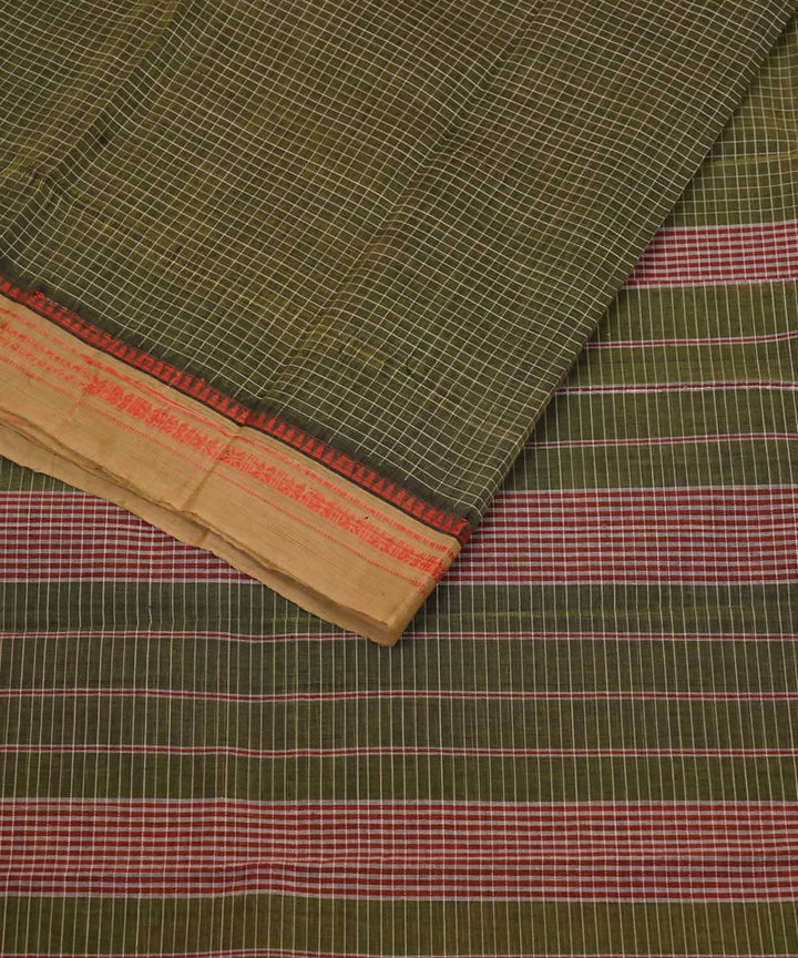Moss green handwoven cotton narayanpet saree