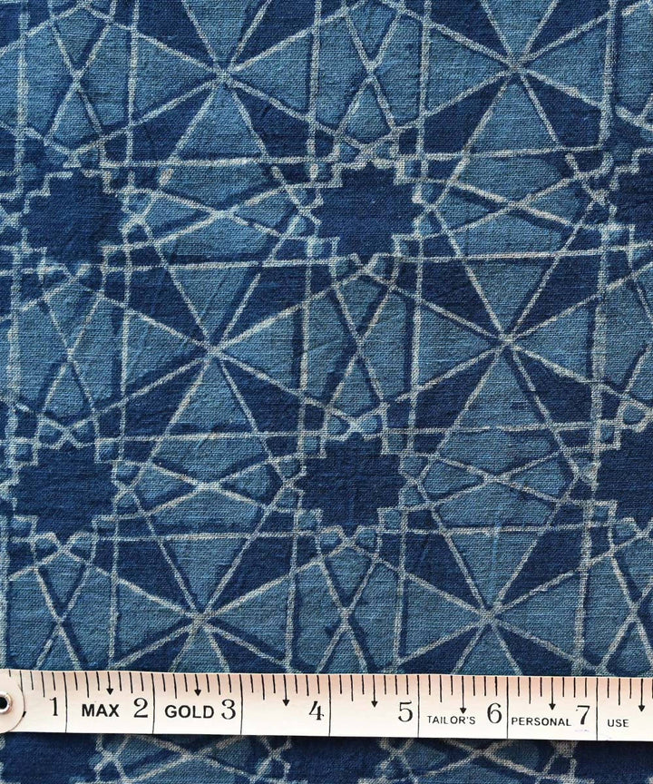 Indigo hand block print handspun handwoven cotton fabric