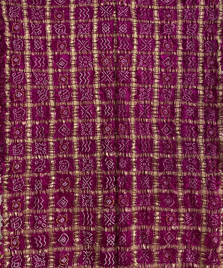 Pink hand printed bandhani gajji silk saree