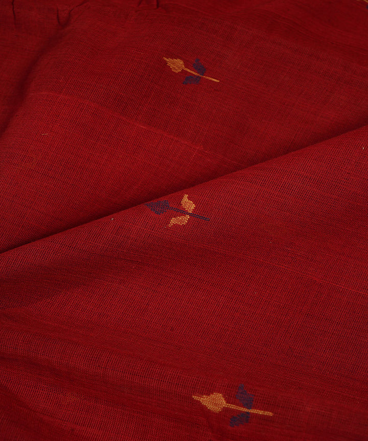Red handspun handwoven cotton srikakulam jamdani fabric