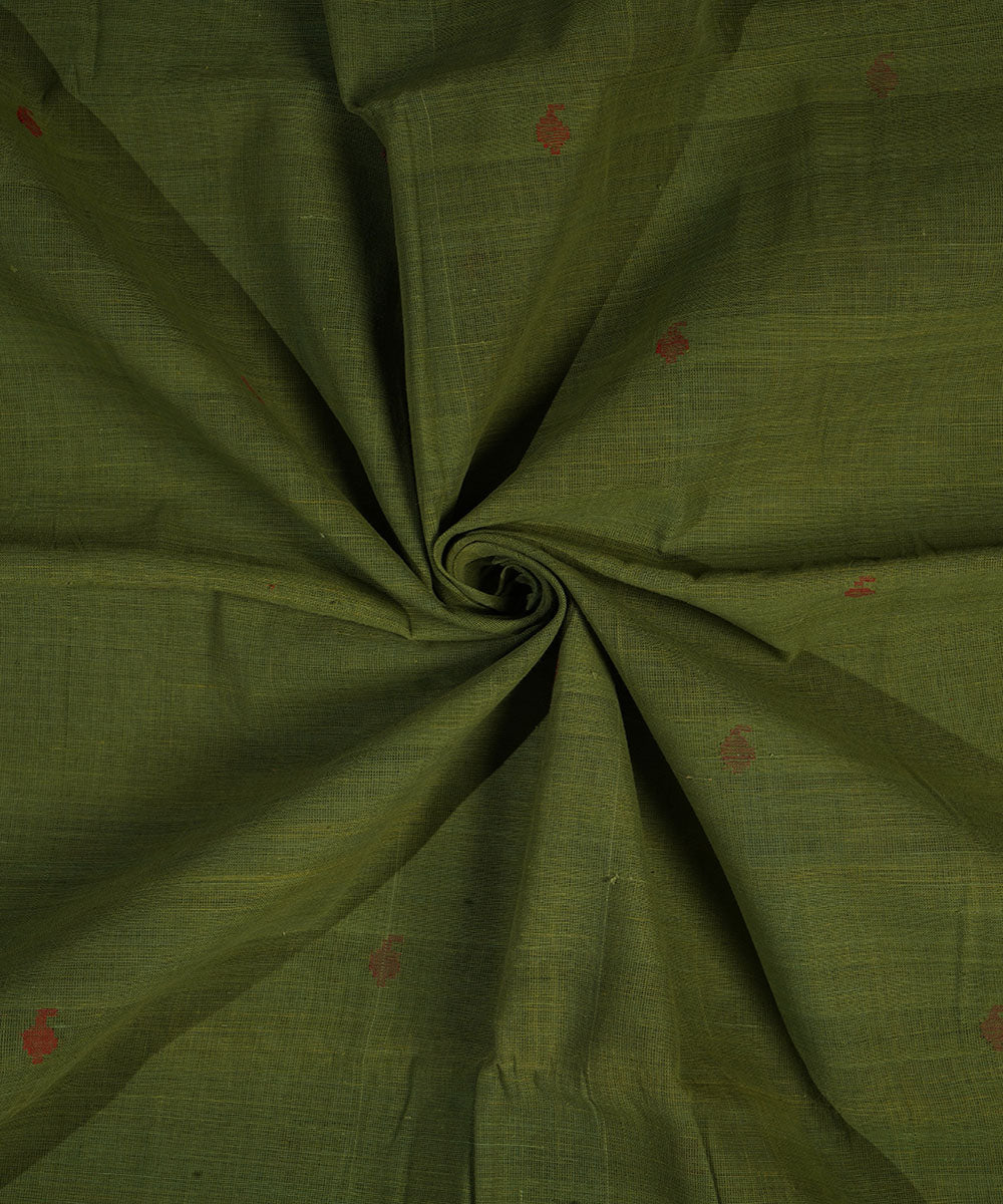 Red - Handspun Handloom Natural Dyed Cotton Polka Dot Buti Srikakulam Jamdani Fabric 25