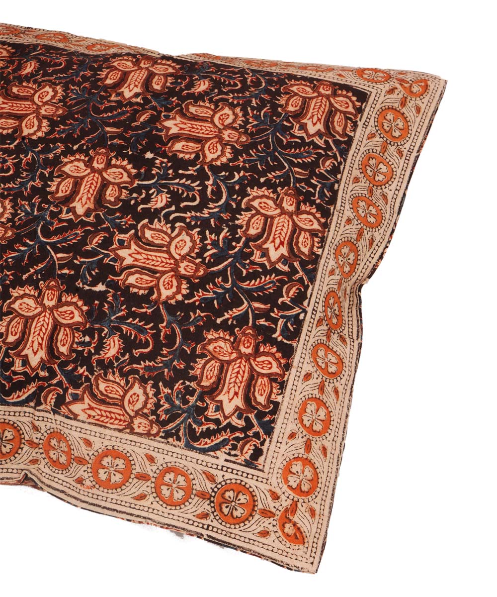 Blue cotton hand block print kalamkari cushion cover