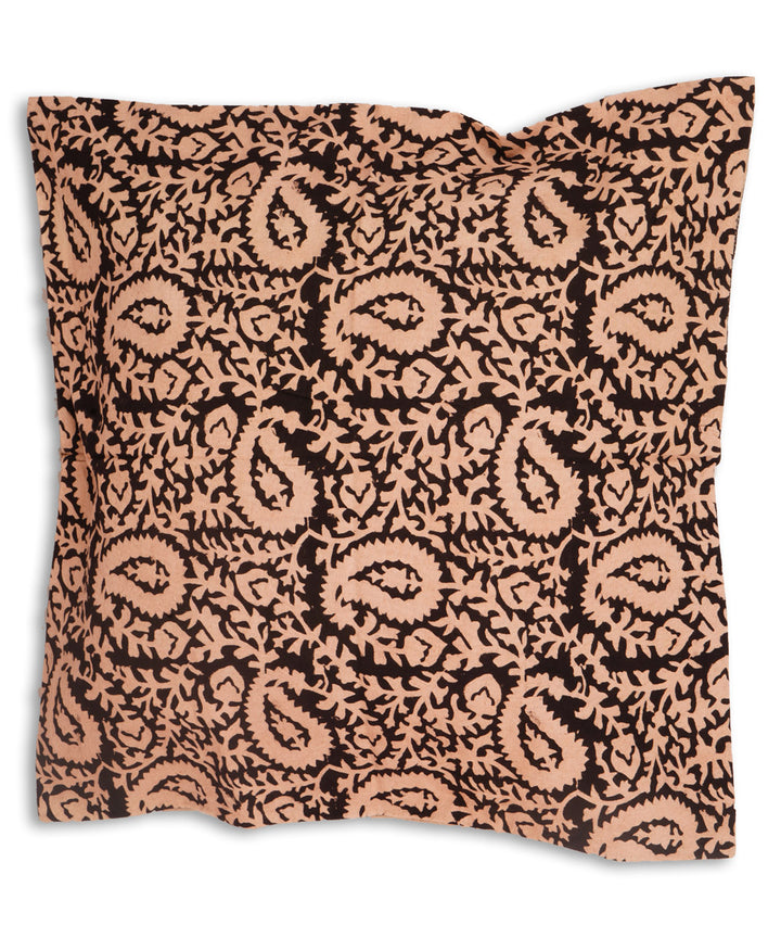 Black hand block print cotton kalamkari cushion cover