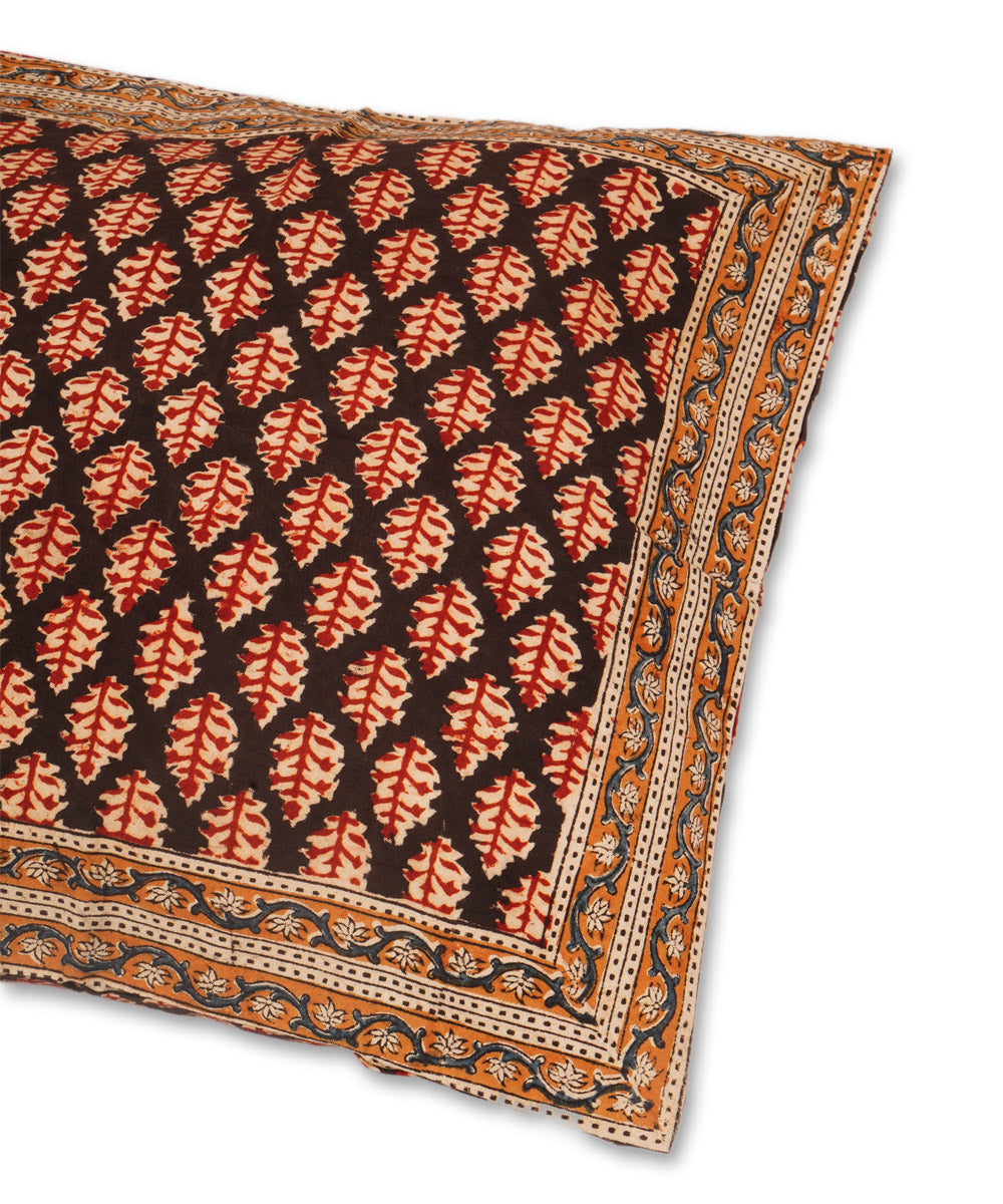 Black red cotton hand block print kalamkari cushion cover