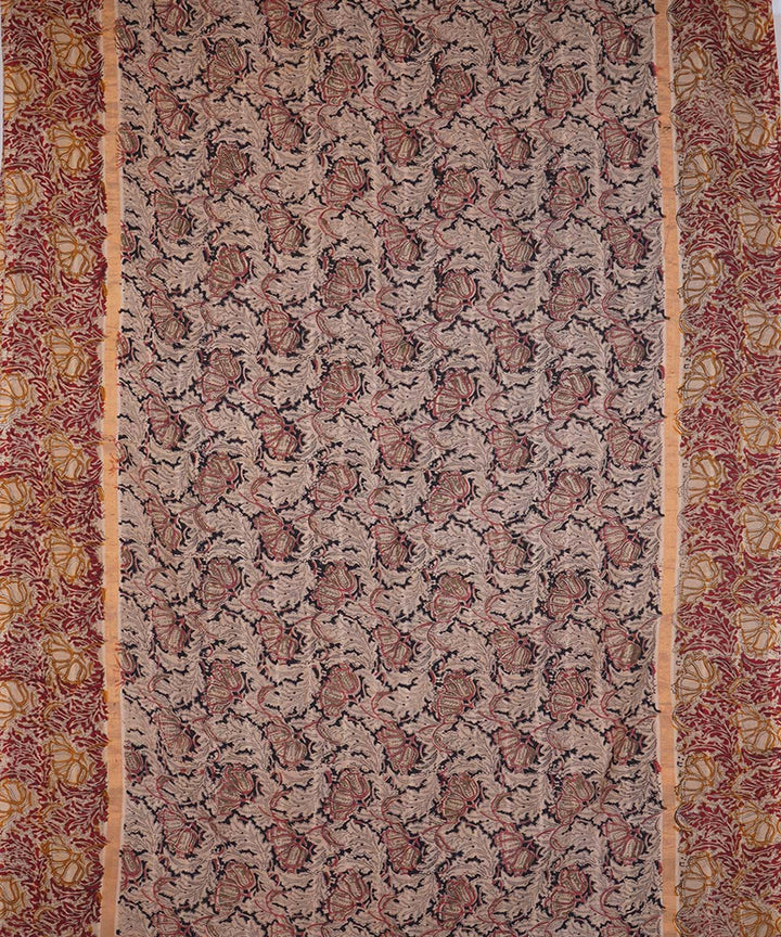 Beige red cotton handblock printed kalamkari saree