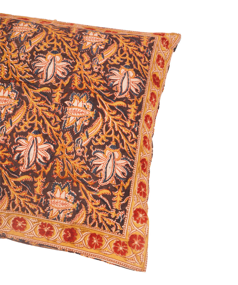 Dark blue multicolor cotton hand block print kalamkari cushion cover