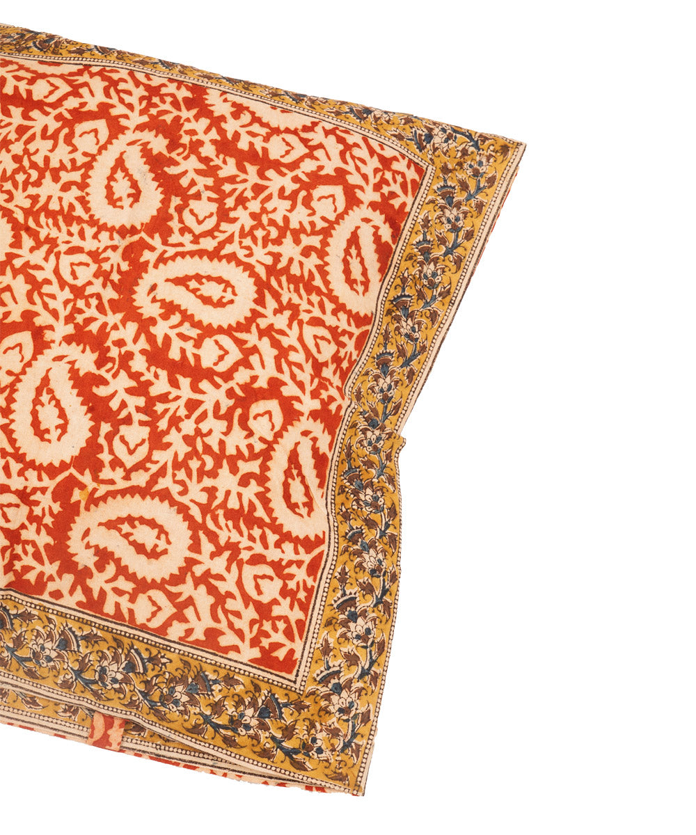 Dark orange hand block printed cotton kalamkari cushion cover