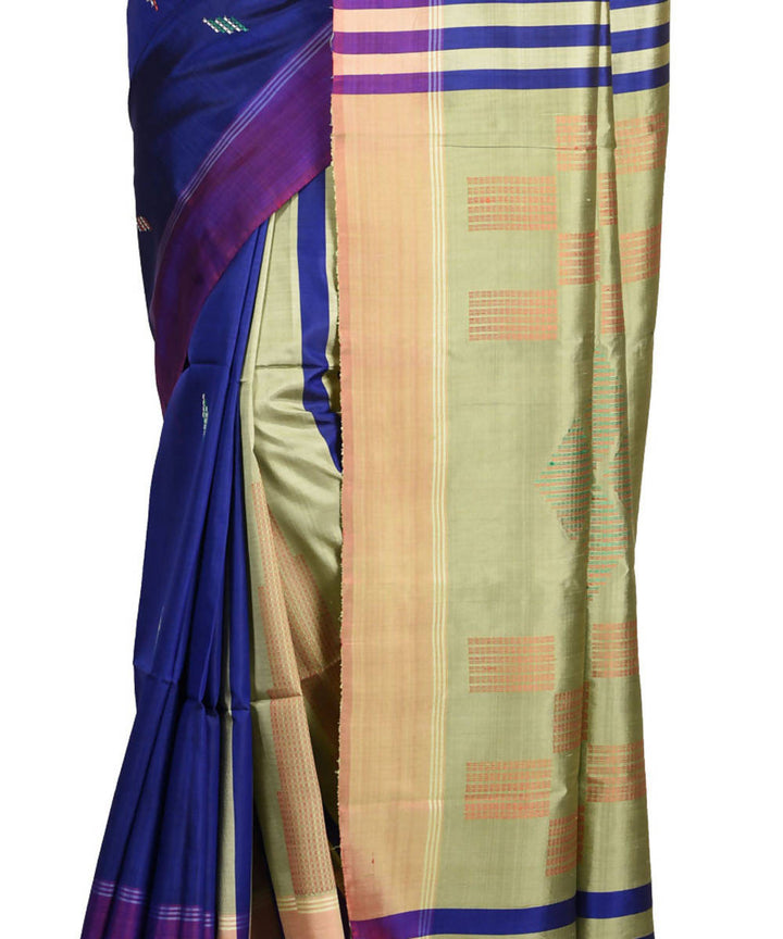 Resham shilpi indigo bengal silk saree with handwoven design