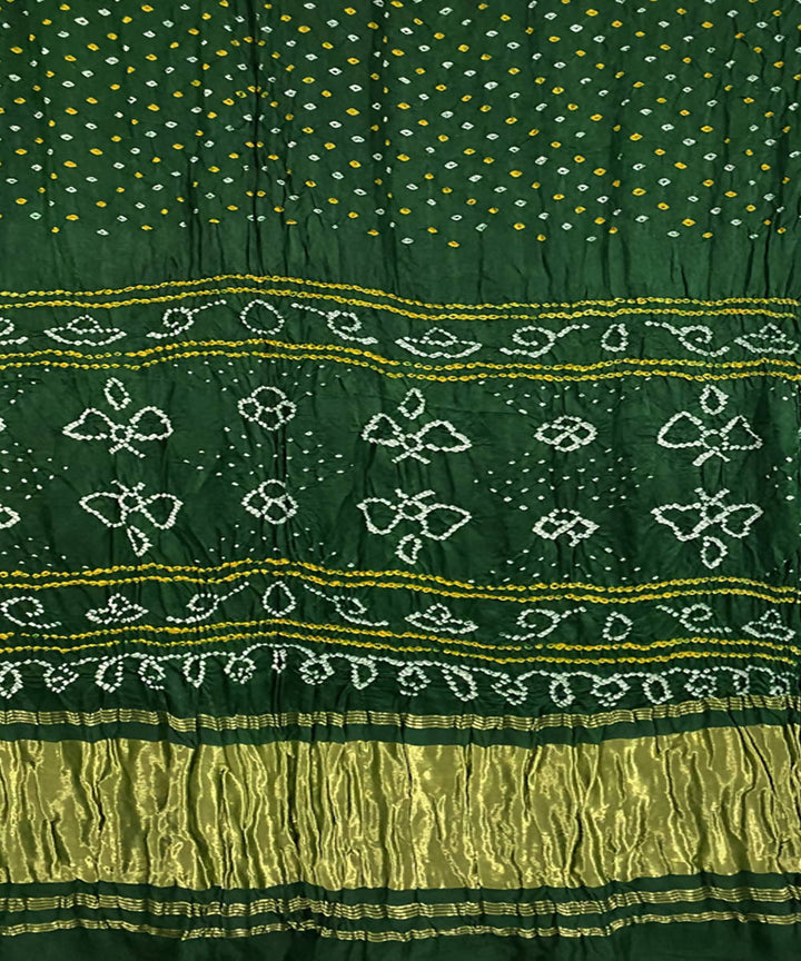 Olive green hand printed bandhani gajji silk saree