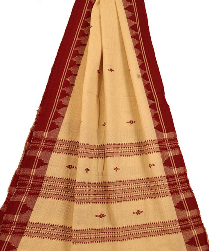 Cream and maroon handwoven koraput kotpad cotton stole