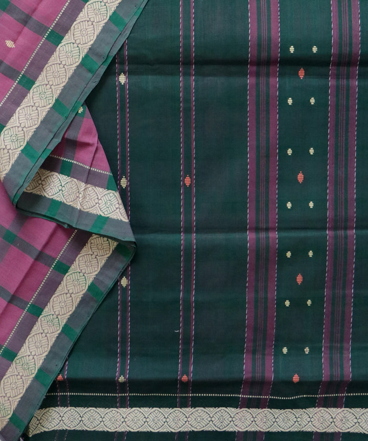 Dark pink and green checks handwoven cotton rajahmundry saree