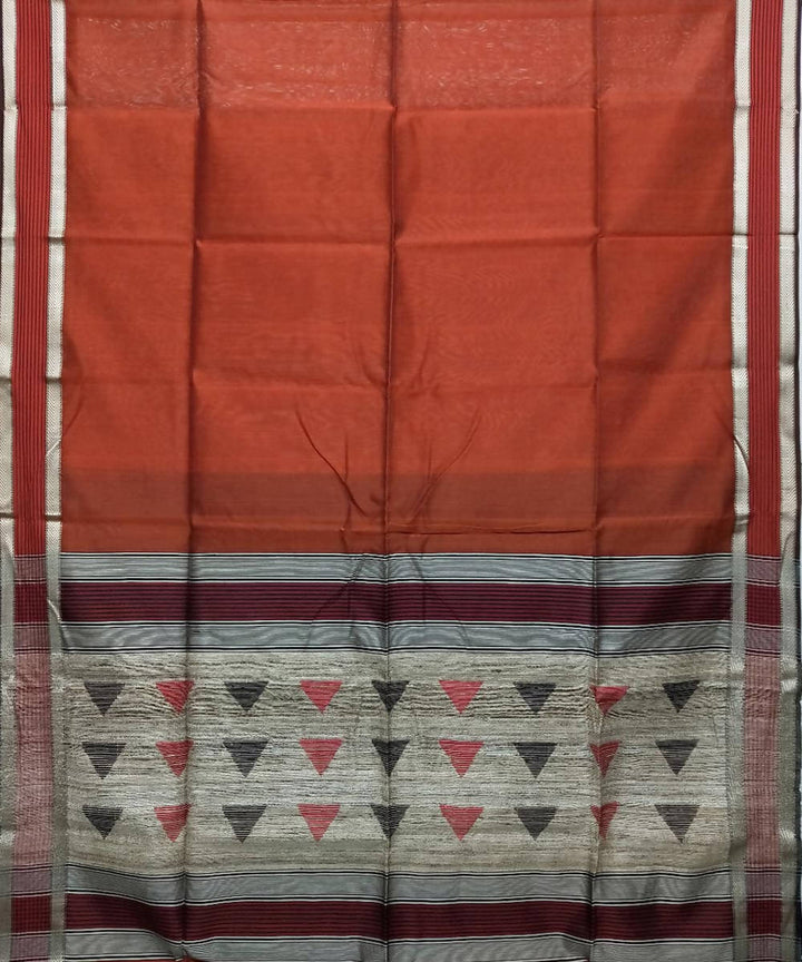 Dark pastel red handwoven cotton silk maheshwari saree