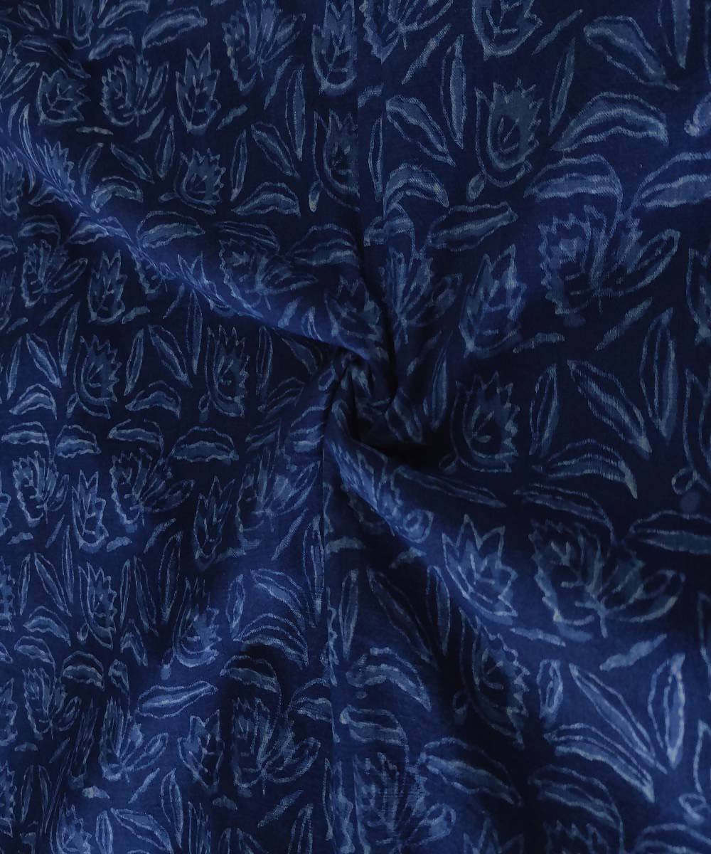 Navy natural dye dabu handblock printed organic handspun cotton fabric