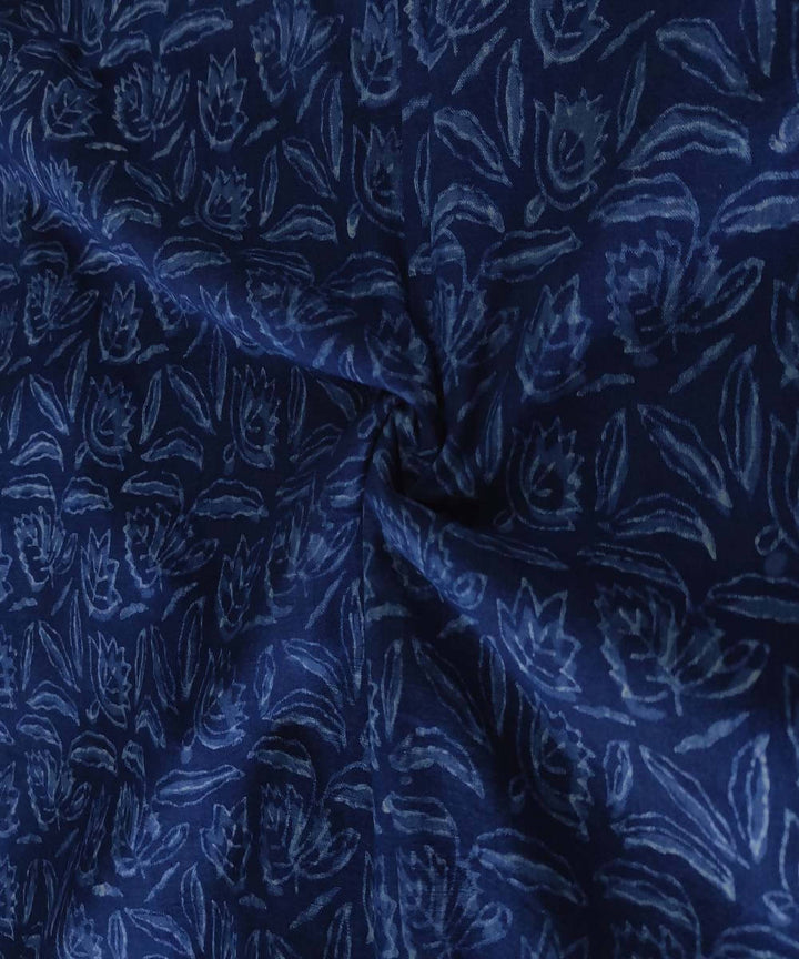 Navy natural dye dabu handblock printed organic handspun cotton fabric