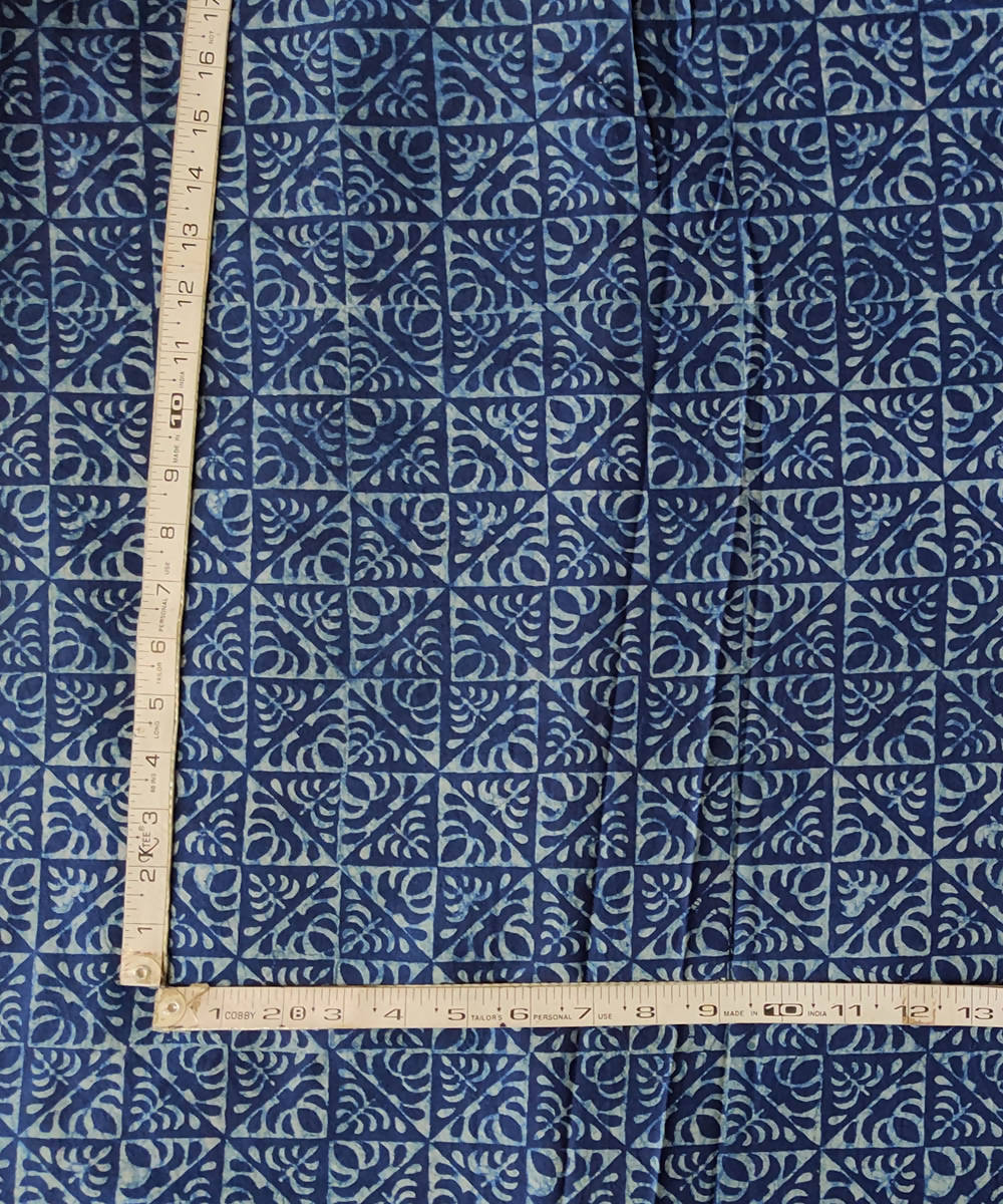 White blue natural dye dabu handblock print handspun handloom cotton fabric