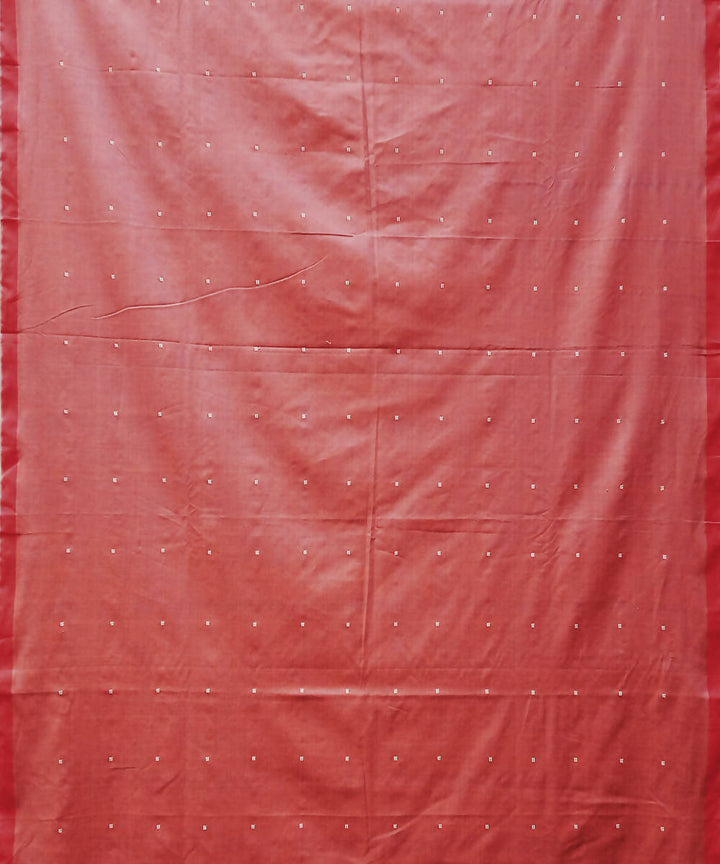 Brick brown white handwoven extra weft cotton saree