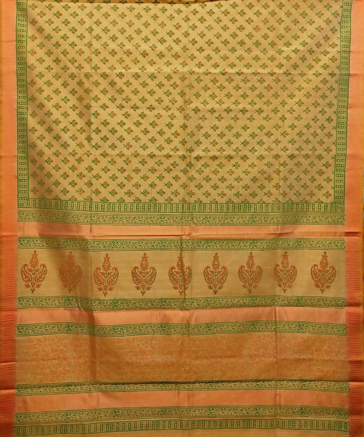 Golden yellow handwoven cotton silk maheshwari saree