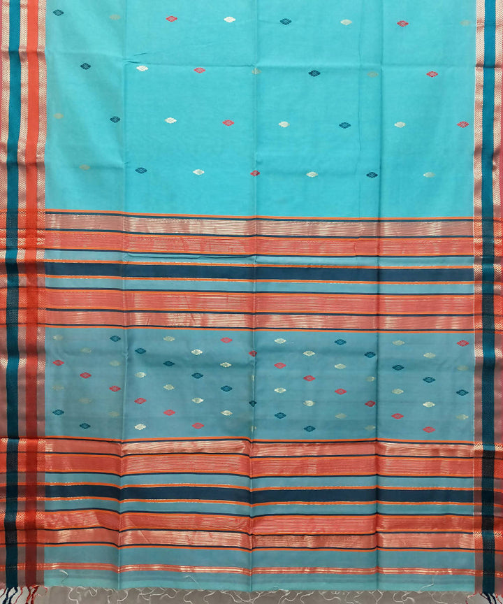 Capri blue handwoven cotton silk maheshwari saree