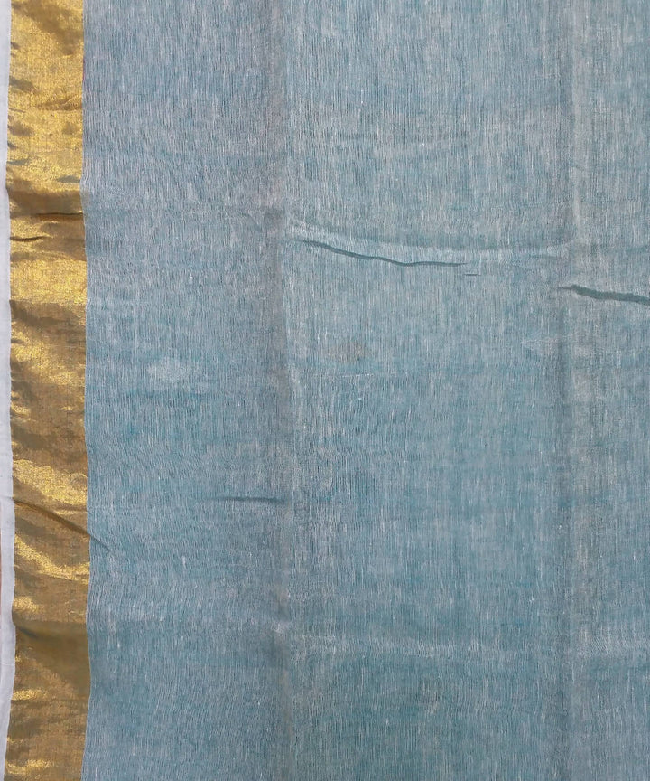 light Aqua Handwoven Linen Jamdani Saree