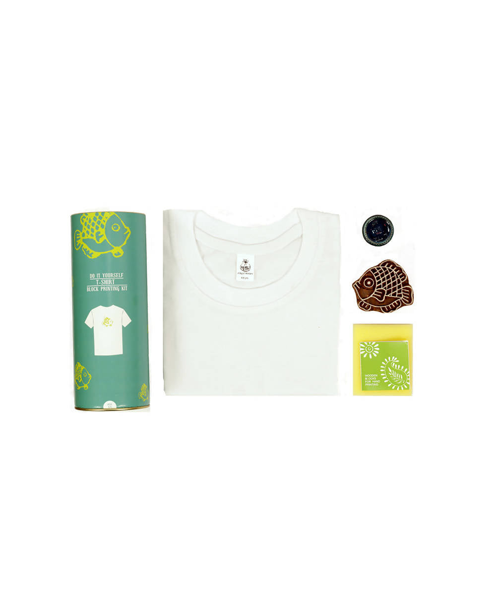 Handmade Wooden Block with Turquoise Fish Print DIY T-Shirt Craft Kit