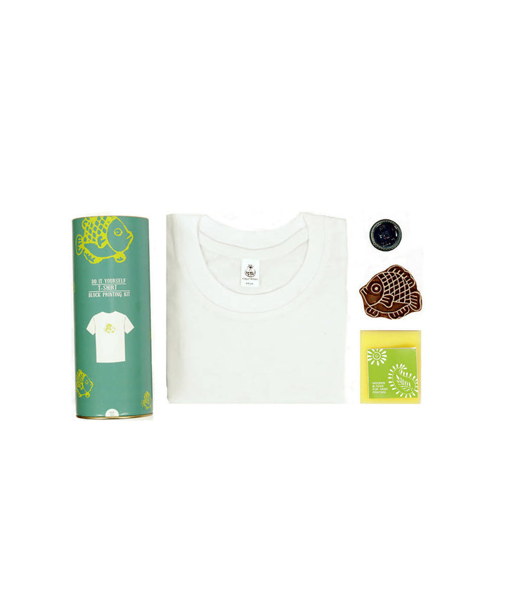Handmade Wooden Block with Turquoise Fish Print DIY T-Shirt Craft Kit