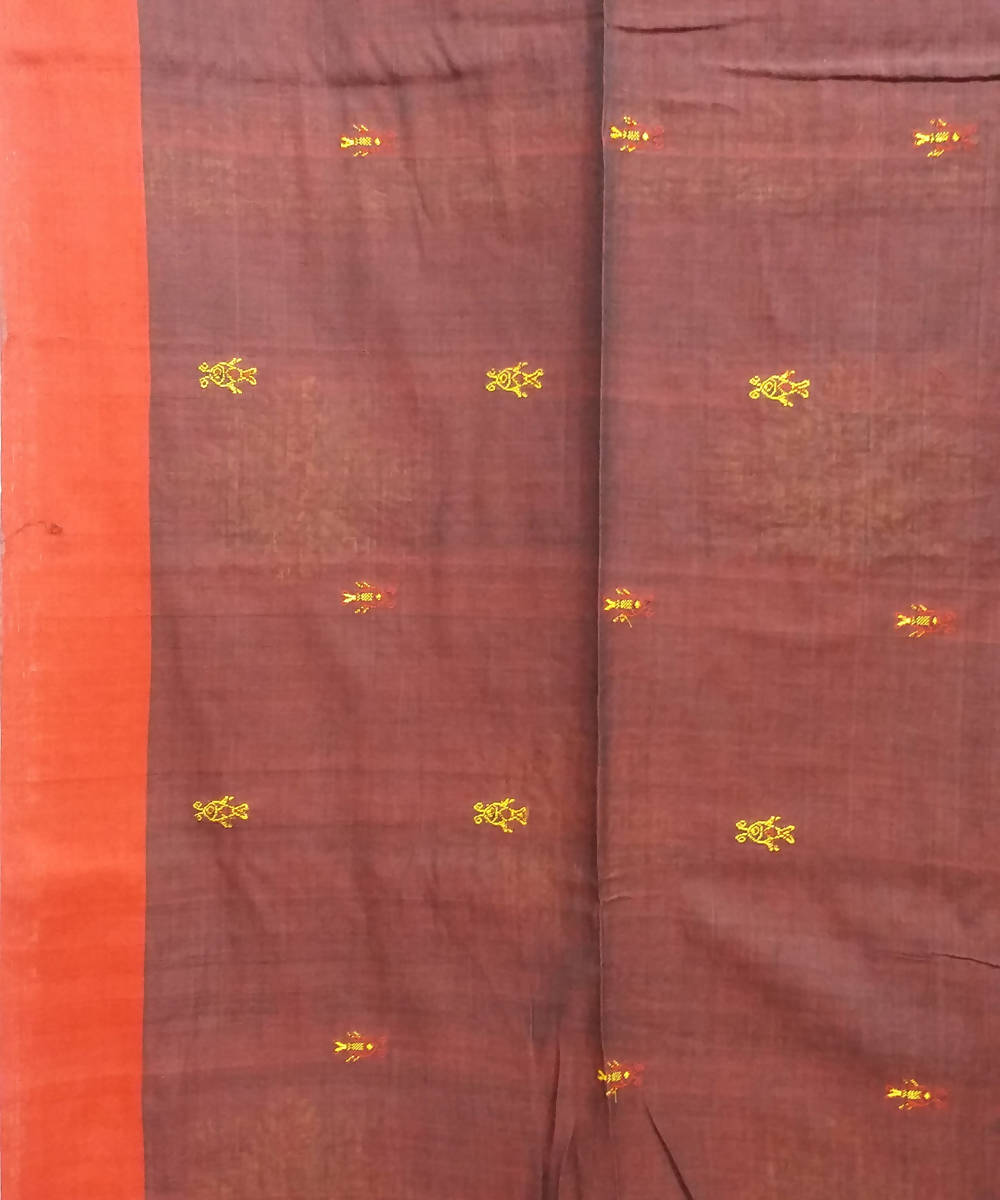 Black Red Handspun Handloom Cotton Saree