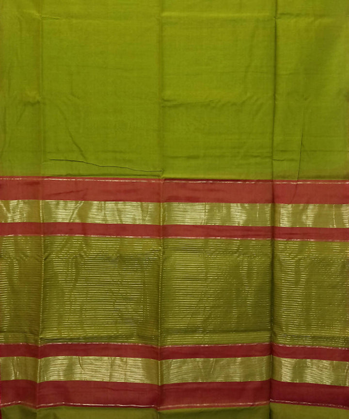 Olive green red handwoven cotton silk maheshwari saree