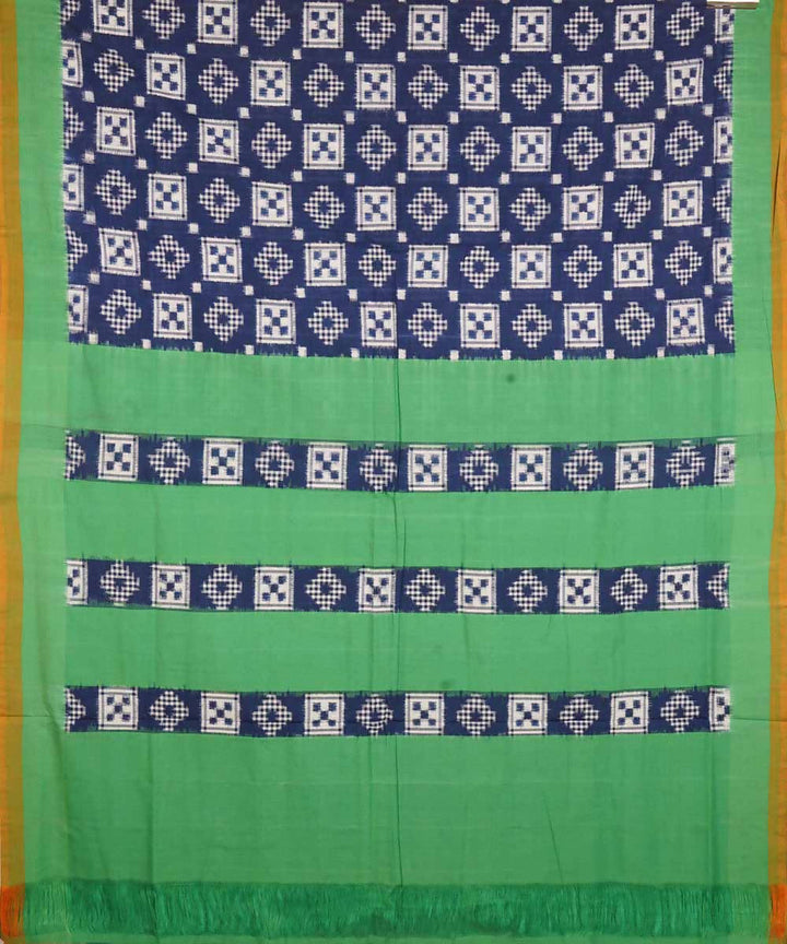 Blue and green cotton handloom double ikat pochampally saree