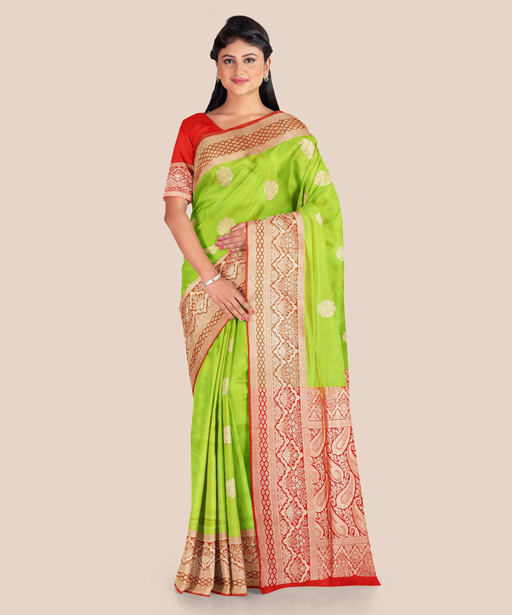 Parrot green handloom silk katan banarasi saree