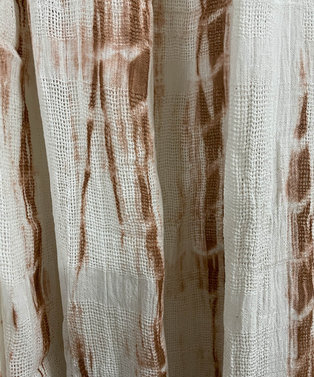 White brown hand printed tie dye net cotton curtain set of 4