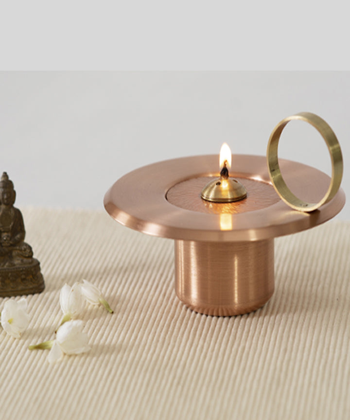 Handmade copper solar oil lamp with brass handle