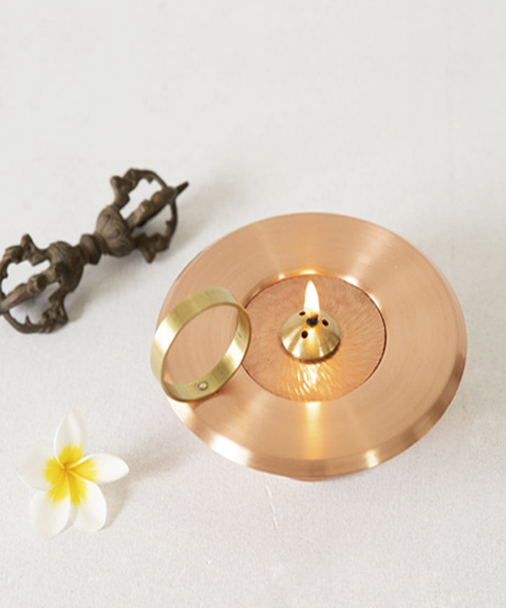 Handmade copper solar oil lamp with brass handle