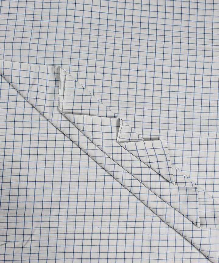 handloom white blue checks cotton fabric