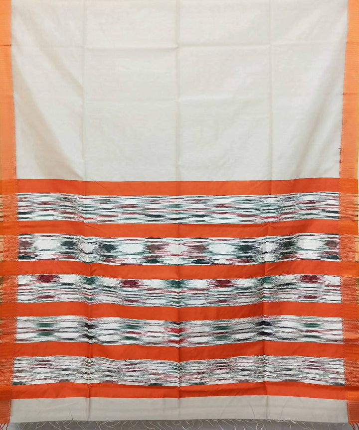 Off white and orange handloom cotton silk maheshwari saree