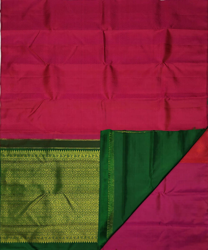 Pink and green handloom partly kanchi silk saree