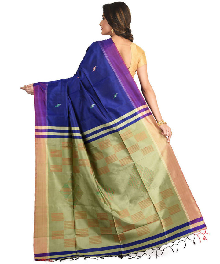 Resham shilpi indigo bengal silk saree with handwoven design