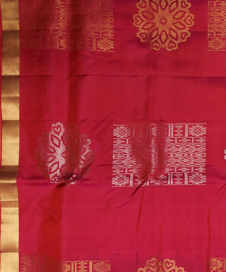 Red and blue handloom soft silk saree