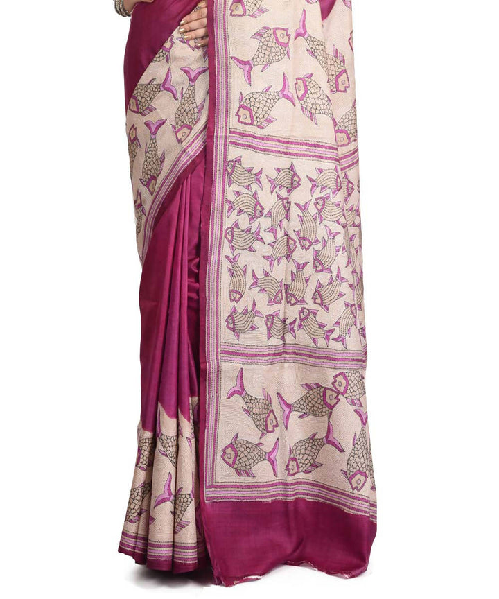 Pink bengal exclusive tasar saree with hand embroidery work