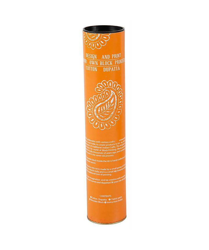 Handmade Wooden Paisley Block Print DIY Craft Kit Dupatta (Orange)