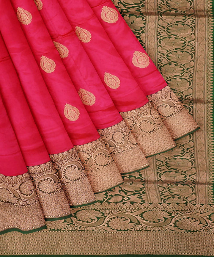 Bright pink handwoven silk banarasi saree