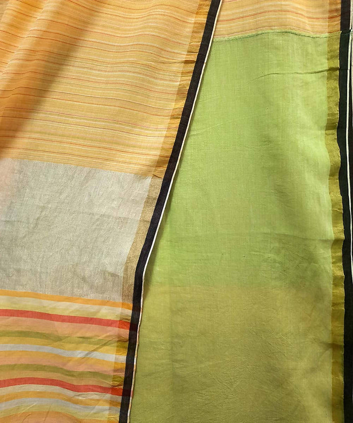 Light orange variegated striped muslin saree