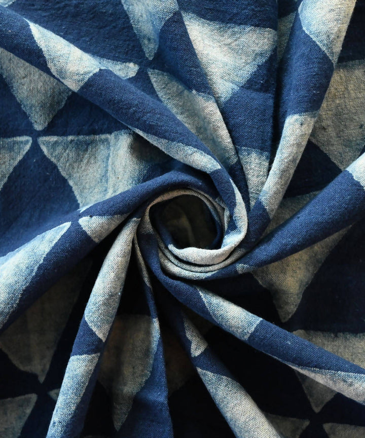 Indigo blue hand blockprint handspun handwoven cotton fabric