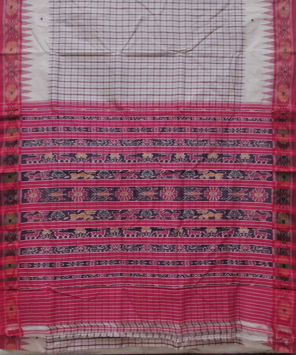 Offwhite red handwoven tussar silk saree