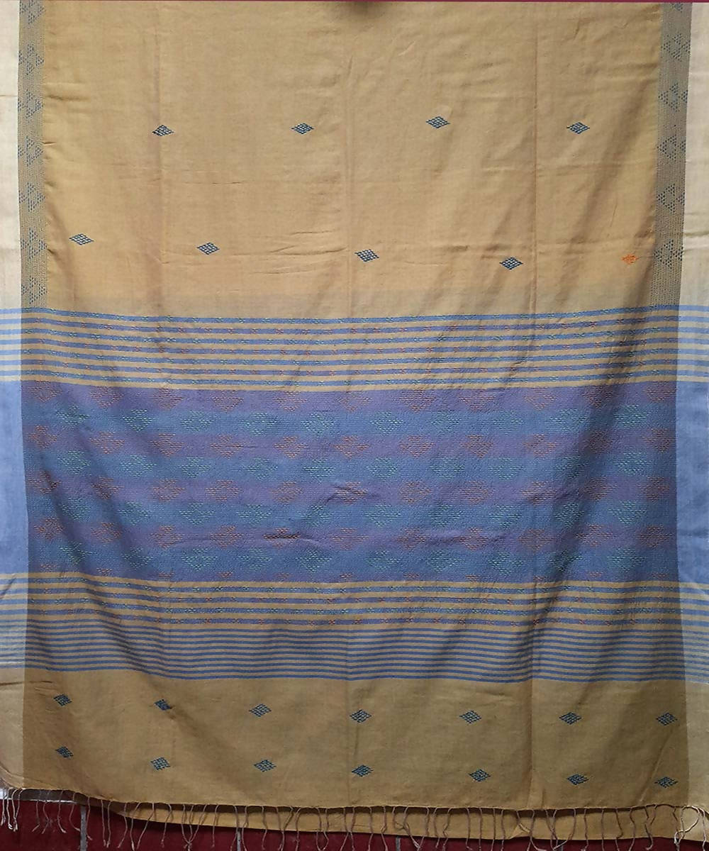 Greenish beige hand embroidery bengal cotton handloom saree
